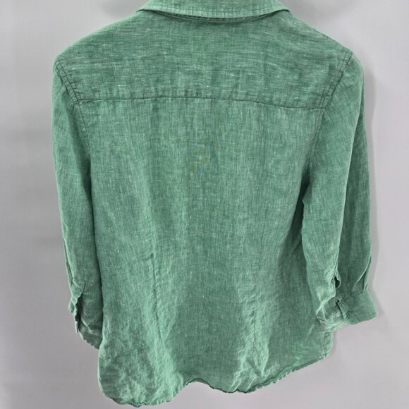 Coldwater Creek Green 100% Linen 3/4 Sleeved Button Up Size Medium 10-12 - Picture 2 of 11